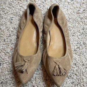 J Crew soft suede camel tasseled flats size 10 but run small